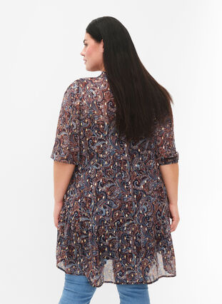Zizzifashion Tunic with paisley print and lurex, Blue Paisley AOP, Model image number 1