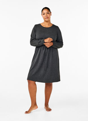 Zizzifashion Knee-length jersey dress with ties, Dark Grey Melange, Model image number 2