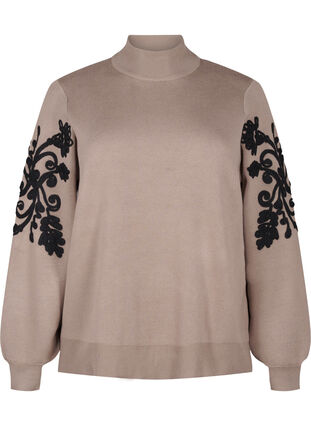 Zizzifashion Knitted blouse with embroidery, Desert Taupe Comb, Packshot image number 0