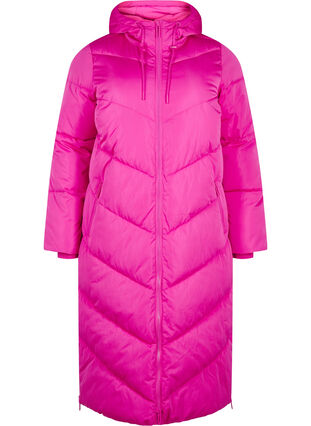 Zizzifashion Long puffer coat with hood and pockets, Rose Violet, Packshot image number 0