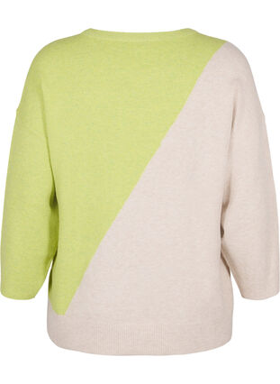 Zizzifashion Knitted blouse with round neck and colorblock, Tender Shoots Comb, Packshot image number 1