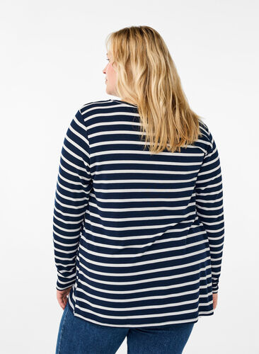 Zizzifashion Long-sleeved blouse with stripes, Evening Blue Stripe, Model image number 1