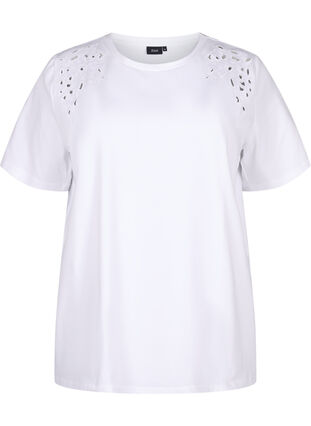 Zizzifashion Organic cotton T-shirt with embroidery details, Bright White, Packshot image number 0