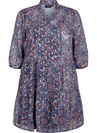 Zizzifashion Tunic with paisley print and lurex, Blue Paisley AOP, Packshot image number 0