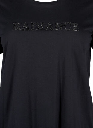 Zizzifashion Cotton t-shirt with rhinestone motif, Black w. Radiance, Packshot image number 2