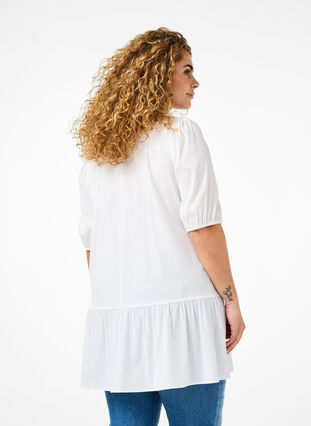 Zizzifashion Tunic in viscose with ties, Bright White, Model image number 1