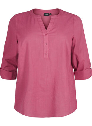 Zizzifashion Cotton shirt blouse with v-neck, Malaga, Packshot image number 0