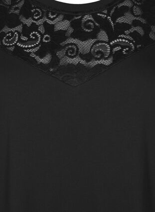 Zizzifashion Short sweat dress with lace detail, Black, Packshot image number 2