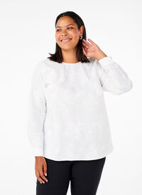 Long-sleeved blouse with embroidery, Bright White, Model