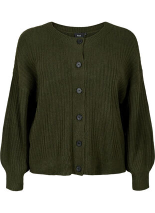 Zizzifashion Ribbed knitted cardigan with buttons, Forest Night Mel., Packshot image number 0