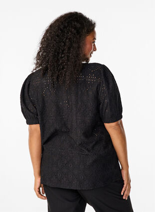 Zizzifashion Short-sleeved blouse with lace pattern, Black, Model image number 1