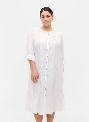 Zizzifashion Cotton shirt dress with 3/4 sleeves, Bright White, Model image number 0