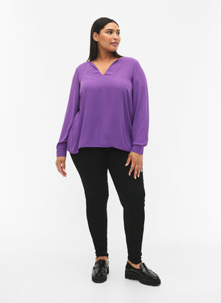 Zizzifashion Long sleeve blouse with wrinkles on the back, Pansy, Model image number 2