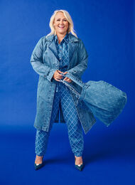 Denim trench coat with belt, Blue Denim, Model