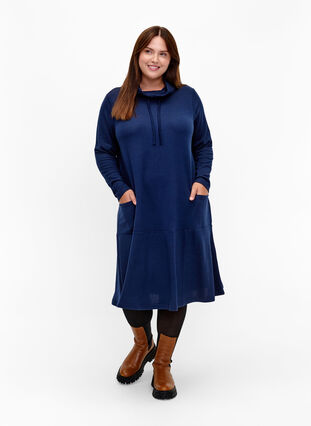 Zizzifashion Jersey dress with high neck and pockets, Dress Blues Mel., Model image number 2