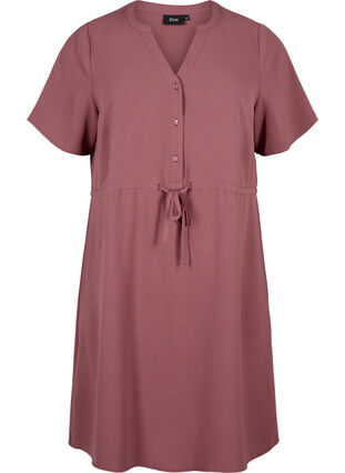 Zizzifashion Short sleeve dress with tie waist, Rose Brown, Packshot image number 0