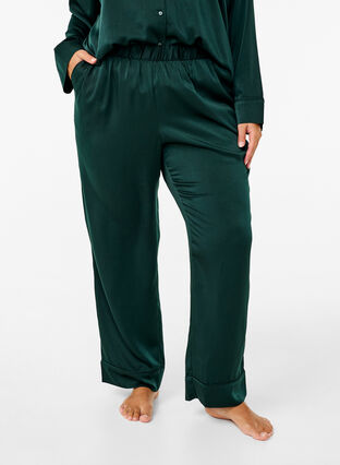 Zizzifashion Satin pyjamas pants with elasticated waistband, Scarab, Model image number 2