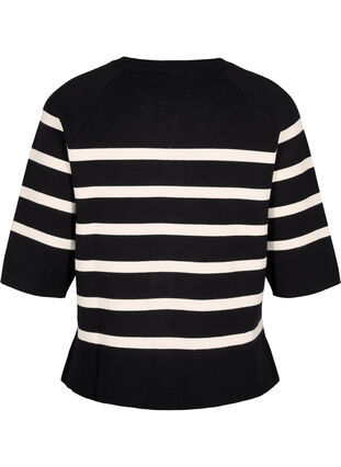 Zizzifashion 3/4 sleeve knitted blouse with stripes, Black Birch Stripes, Packshot image number 1