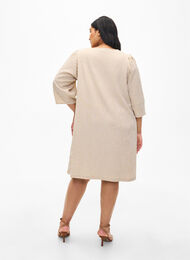 Striped dress with 3/4 sleeves, Camel Stripe, Model