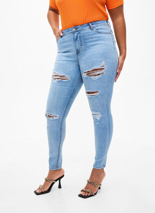 Zizzifashion Slim fit jeans with abrasion details, Light Blue, Model image number 2