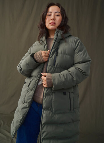Zizzifashion Puffer coat with hood and pockets, Beluga, Image image number 0