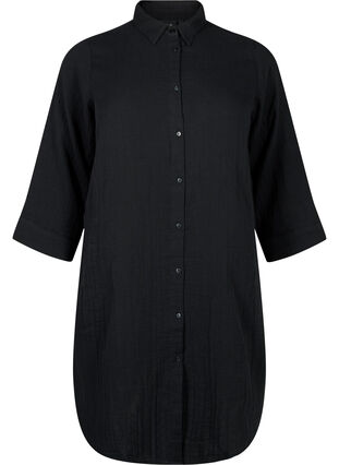 Zizzifashion Long shirt in cotton muslin, Black, Packshot image number 0