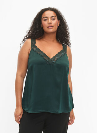 Zizzifashion FLASH - Top with v-neck and lace edge, Scarab, Model image number 0