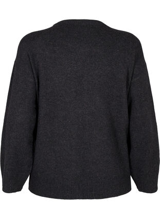 Zizzifashion Knitted blouse with a round neck and center seam, Dark Grey Melange, Packshot image number 1