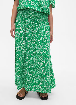 Zizzifashion FLASH - Viscose maxi skirt with smocking, Bright Green Wh.AOP, Model image number 2