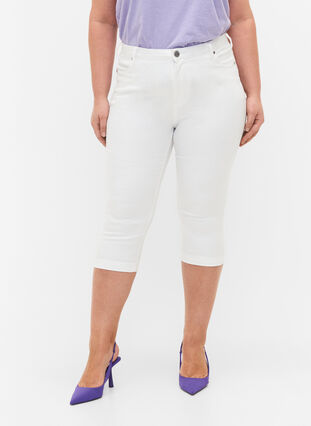 Zizzifashion High waisted Amy capri jeans with super slim fit, Bright White, Model image number 2