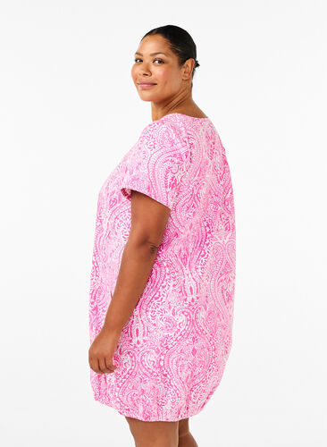 Zizzifashion Short-sleeved cotton dress with paisley print, Shocking P. Paisley , Model image number 1