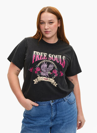 Zizzifashion Organic cotton T-shirt with eagle motif, Grey Free Souls, Model image number 0