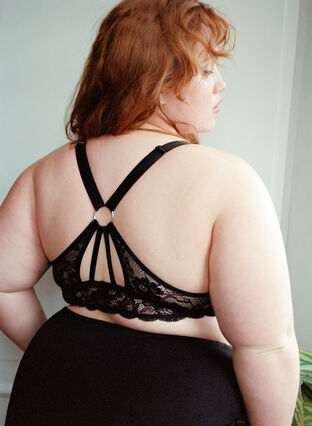 Zizzifashion Padded lace bra with back detail, Black, Image image number 1