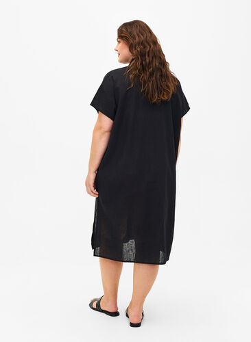 Zizzifashion Long shirt in cotton blend with linen, Black, Model image number 1