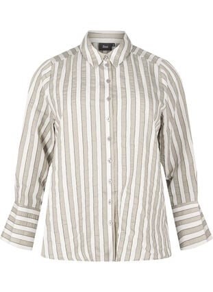 Zizzifashion Loose shirt with stripes, Sand w. Black Stripe, Packshot image number 0