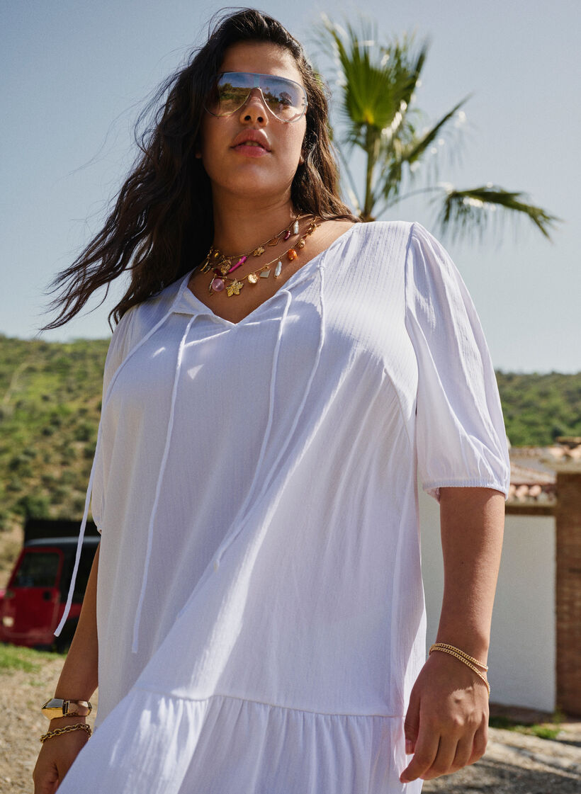 Tunic in viscose with ties, Bright White, Image