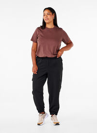 Trousers with cargo pockets and elasticated waist, Black, Model