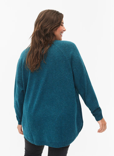 Zizzifashion Marled knitted sweater with button details, Deep Lake Mel., Model image number 1