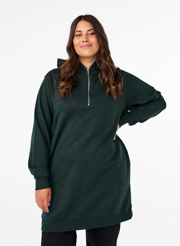 Zizzifashion Sweat tunic with hood and zip, Scarab, Model image number 0