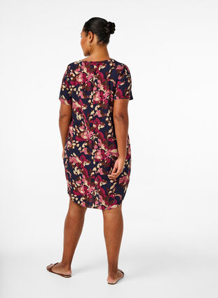 Zizzifashion Dress with print and short sleeves, Ev.Bl.PurpleFl.AOP, Model image number 1