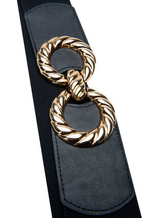 Zizzifashion Stretchable waist belt with gold-coloured buckle, Black, Packshot image number 1