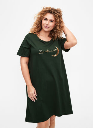 Zizzifashion Short-sleeved nightgown in organic cotton, Scarab Enthusiast, Model image number 0