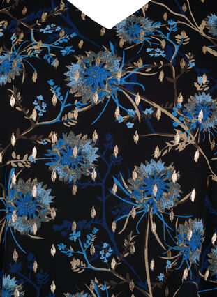 Zizzifashion Floral blouse with long sleeves and v neck, Black Blue Flower , Packshot image number 2