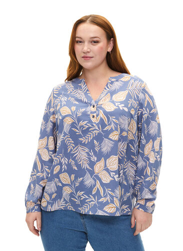 Zizzifashion FLASH - Long sleeve blouse with print, Delft AOP, Model image number 0