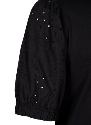 Zizzifashion Organic cotton blouse with broderie anglaise sleeves, Black, Packshot image number 3