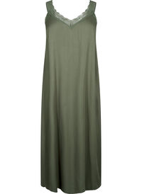 Midi-length strap dress in viscose with lace