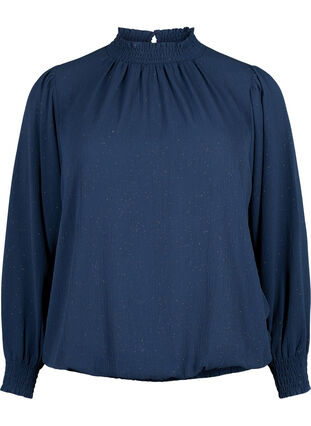 Zizzifashion FLASH - Long sleeved blouse with smock and glitter	, Navy w. Gold, Packshot image number 0