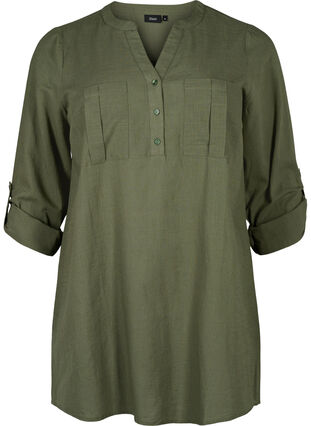 Zizzifashion Tunic in cotton with 3/4 sleeves, Thyme, Packshot image number 0
