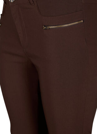 Zizzifashion Close-fitting trousers with zipper details, Coffee Bean, Packshot image number 2