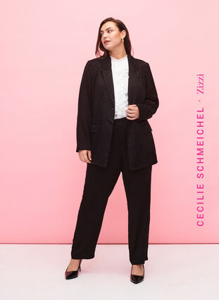 Zizzifashion Tone-on-tone viscose jacquard trousers, Black, Model image number 0